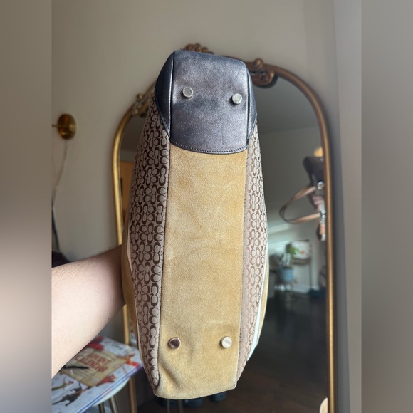 Coach Vintage Wave Patchwork Suede Leather Tote Bag Tan and Brown - Picture 5 of 9